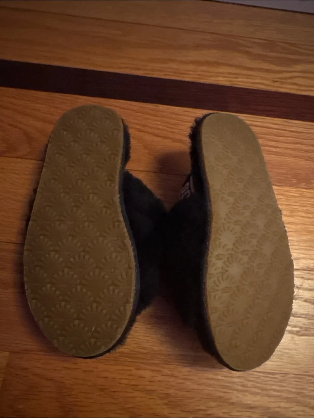 UGG Kids Black Fluff Slide with Branded Elastic Heel Strap